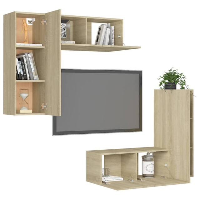 Berkfield Home Practical 4 Piece TV Cabinet Set Sonoma Oak Engineered Wood in Light Brown - image 1
