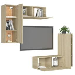 Berkfield Home Practical 4 Piece TV Cabinet Set Sonoma Oak Engineered Wood in Light Brown - thumbnail 1