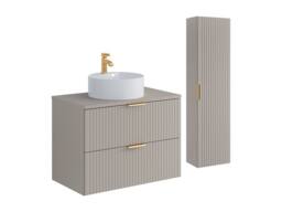 Vente-unique Fluted Wall-Hung Bathroom Unit With Round Countertop Basin & Tall in Beige - thumbnail 4