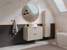 Vente-unique Fluted Wall-Hung Bathroom Unit With Round Countertop Basin & Tall in Beige