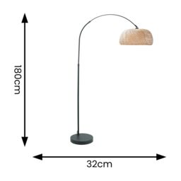 ValueLights Louis Black Arched Curved Floor Lamp with Bamboo Donut Lamp Shade in Natural - thumbnail 4