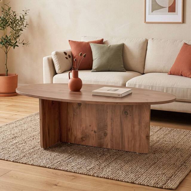 CALICOSY Coffee Table With Oval Top, 120 Cm Long - ANNA in Light Oak - image 1