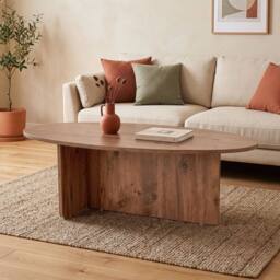 CALICOSY Coffee Table With Oval Top, 120 Cm Long - ANNA in Light Oak