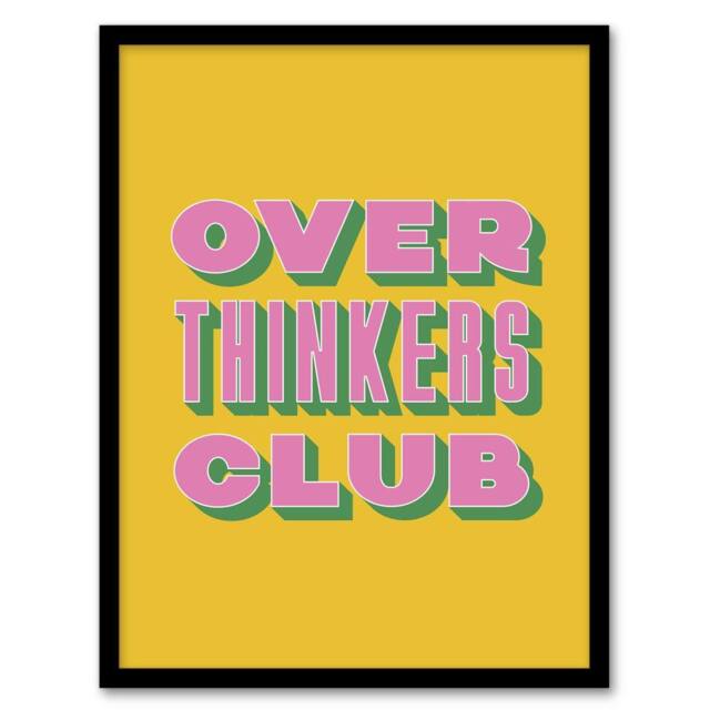 Artery8 Overthinkers Club Mustard Yellow Pink Retro Framed Wall Art Print - Size: A4 - image 1