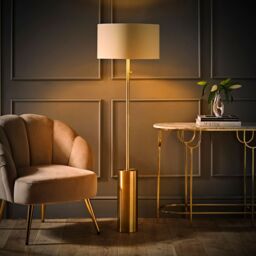 ValueLights Lexy Beige & Metallic Gold Shade with Antique Brass Dimmable Floor Lamp - thumbnail 5