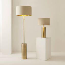 ValueLights Lexy Beige & Metallic Gold Shade with Antique Brass Dimmable Floor Lamp - thumbnail 8