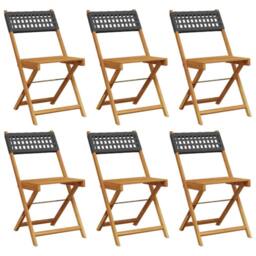 Berkfield Home Beautiful Folding Garden Chairs 6 pcs Black Poly Rattan & Solid Wood - thumbnail 3