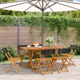 Berkfield Home Beautiful Folding Garden Chairs 6 pcs Black Poly Rattan & Solid Wood - thumbnail 2