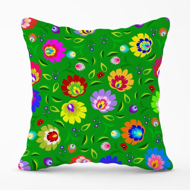 Warren Reed - Designer Polish Folk Floral Outdoor Cushion in Green - Size: 45 cm x 45 cm - image 1