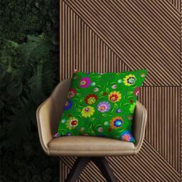 Warren Reed - Designer Polish Folk Floral Outdoor Cushion in Green - Size: 45 cm x 45 cm - thumbnail 2