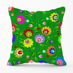 Warren Reed - Designer Polish Folk Floral Outdoor Cushion in Green - Size: 45 cm x 45 cm - thumbnail 1