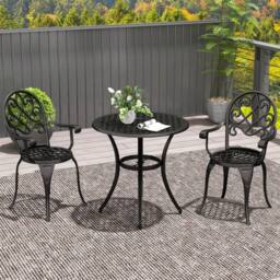 OUTSUNNY 3PCs Garden Aluminium Table Set, Bistro Set Round Table 2 Chairs in Black - thumbnail 1