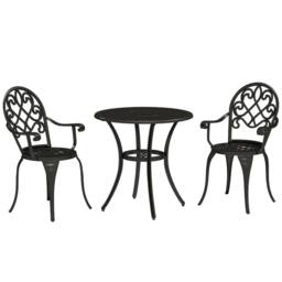 OUTSUNNY 3PCs Garden Aluminium Table Set, Bistro Set Round Table 2 Chairs in Black - thumbnail 2