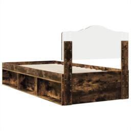 Berkfield Home Bed Frame with Headboard Smoked Oak 90 x 200 cm Solid Pine Wood in Brown - thumbnail 9