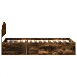 Berkfield Home Bed Frame with Headboard Smoked Oak 90 x 200 cm Solid Pine Wood in Brown - thumbnail 8