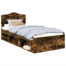 Berkfield Home Bed Frame with Headboard Smoked Oak 90 x 200 cm Solid Pine Wood in Brown - thumbnail 2