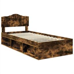 Berkfield Home Bed Frame with Headboard Smoked Oak 90 x 200 cm Solid Pine Wood in Brown - thumbnail 4