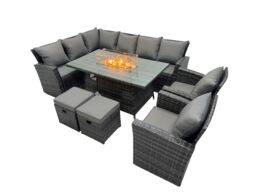 Fimous Rattan Outdoor Gas Firpit Table Sofa Set with 2 Small Stools 2 Chairs in Dark Grey - thumbnail 2