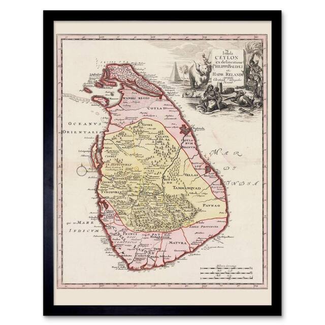 "Artery8 Balda Relandi Map Ceylon Sri Lanka Only 12x16"" Framed Wall Art in Beige - Size: W12"" x H16""" - image 1