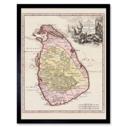 "Artery8 Balda Relandi Map Ceylon Sri Lanka Only 12x16"" Framed Wall Art in Beige - Size: W12"" x H16""" - thumbnail 1