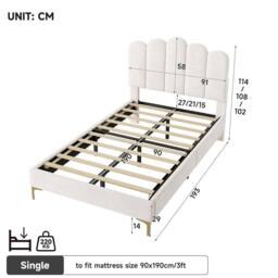 Merax 3ft Single Velvet Tufted Upholstered Bed with Adjustable Headboard in Beige - Size: Double - thumbnail 7