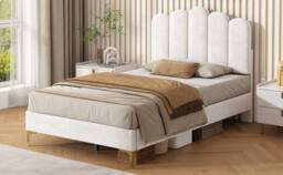 Merax 3ft Single Velvet Tufted Upholstered Bed with Adjustable Headboard in Beige - Size: Double - thumbnail 9