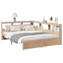 Berkfield Home Decorative Bookcase Bed without Mattress 160x200 cm Solid Wood Pine in Light Brown - thumbnail 1