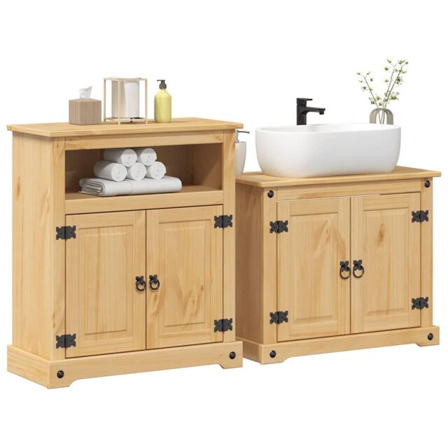Berkfield Home 2 Piece Bathroom Furniture Set Corona Solid Wood Pine in Brown - image 1