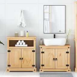 Berkfield Home 2 Piece Bathroom Furniture Set Corona Solid Wood Pine in Brown - thumbnail 3
