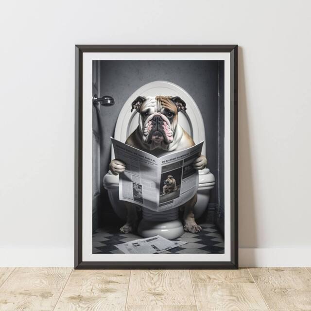 60 SECOND MAKEOVER English Bulldog On The Toilet Print - Size: A4 - image 1