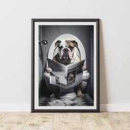 60 SECOND MAKEOVER English Bulldog On The Toilet Print - Size: A4 - thumbnail 1