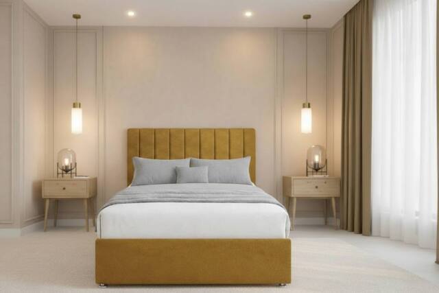 "Chester & Oakley Lunar Plush Divan Bed Base 4 Drawers - 54"" Headboard in Mustard - Size: King" - image 1