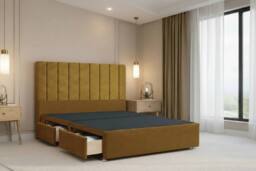 "Chester & Oakley Lunar Plush Divan Bed Base 4 Drawers - 54"" Headboard in Mustard - Size: King" - thumbnail 2
