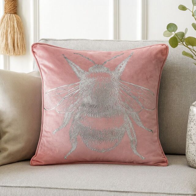 Voltico Foil Printed Bee Filled Cushion 43 × 43 cm - Chocolate / Pink - Size: 43 cm x 43 cm - image 1