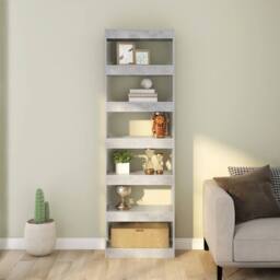 Berkfield Home Book Cabinet/Room Divider Concrete Grey 60x30x198 cm - Size: 60 x 30 x 198 cm - thumbnail 3