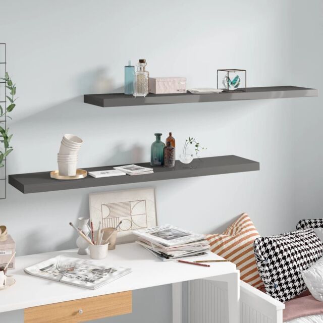Berkfield Home Floating Wall Shelves 2 pcs High Gloss Grey 120x23.5x3.8 cm MDF - image 1