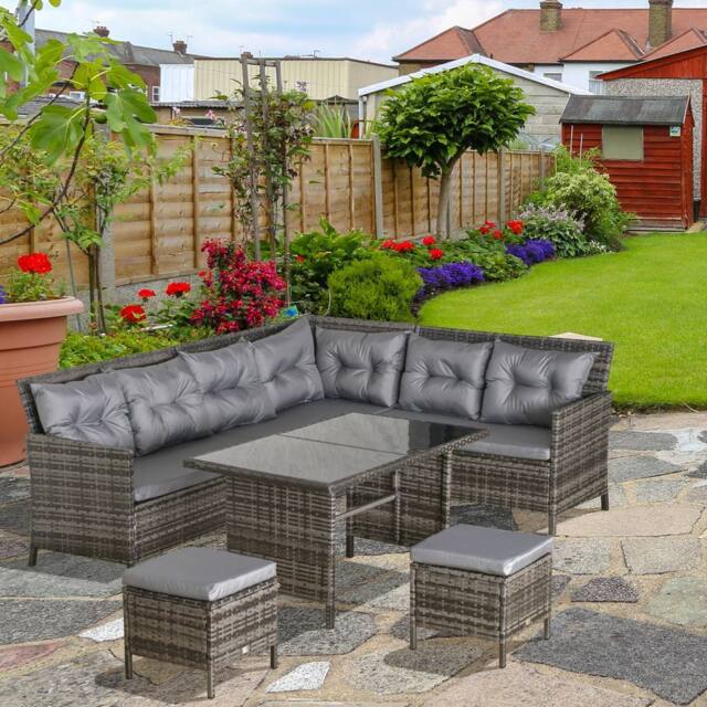 OUTSUNNY 6 Pieces Sofa Set Furniture Rattan Cushion Seat Wicker Black Garden in Grey - image 1