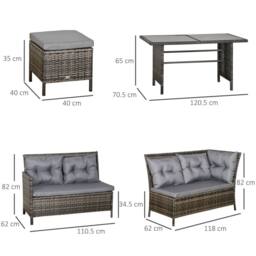 OUTSUNNY 6 Pieces Sofa Set Furniture Rattan Cushion Seat Wicker Black Garden in Grey - thumbnail 3
