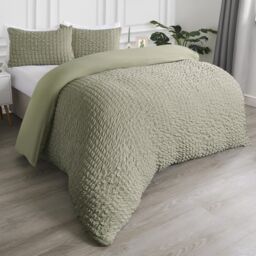 OHS Luxury Seersucker Duvet Cover Set Geo Pillowcase Quilt in Light Green - Size: King - thumbnail 2
