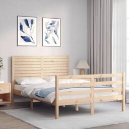 Berkfield Home Bed Frame with Headboard 140x190 cm Solid Wood in Light Tan - thumbnail 3