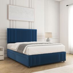 "BSSPOKE Rosie Plush Velvet Divan Bed Set with 24""Headboard 4Drawers & Mattress in Blue - Size: Super King" - thumbnail 3