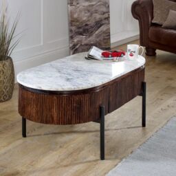 IH Design Tilden Marble & Mango Wood Rectangular Fluted Coffee Table in White - thumbnail 3