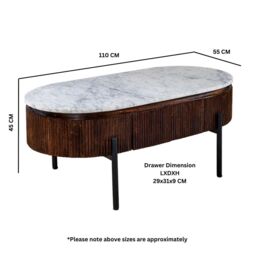 IH Design Tilden Marble & Mango Wood Rectangular Fluted Coffee Table in White - thumbnail 6
