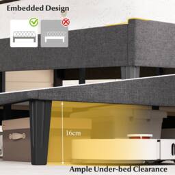 Costway King Size Linen Fabric Bed Frame Upholstered Platform Bed w/Headboard in Grey - thumbnail 9
