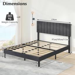 Costway King Size Linen Fabric Bed Frame Upholstered Platform Bed w/Headboard in Grey - thumbnail 2