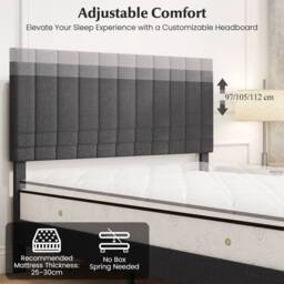 Costway King Size Linen Fabric Bed Frame Upholstered Platform Bed w/Headboard in Grey - thumbnail 6