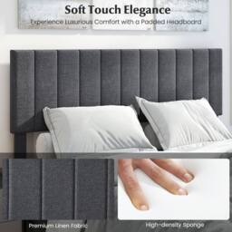 Costway King Size Linen Fabric Bed Frame Upholstered Platform Bed w/Headboard in Grey - thumbnail 7