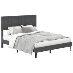 Costway King Size Linen Fabric Bed Frame Upholstered Platform Bed w/Headboard in Grey - thumbnail 3