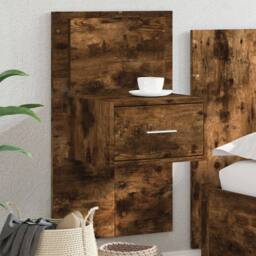 Berkfield Home Decorative Wall-mounted Bedside Cabinet with LED Lights Smoked Oak in Brown - thumbnail 2