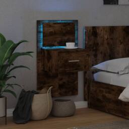 Berkfield Home Decorative Wall-mounted Bedside Cabinet with LED Lights Smoked Oak in Brown - thumbnail 5
